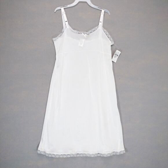 Vtg JC Collections Sz 8 White Satin Babydoll Slip Dress Cami Lace Trim USA Made - Picture 1 of 7